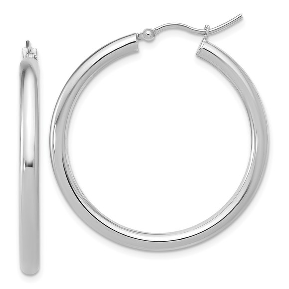 14K White Gold Polished Hoop Earrings - Picture 1 of 4